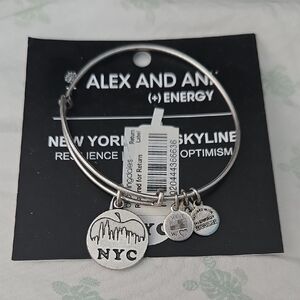 Alex and Ani Silver NYC Skyline Charm Bangle with Dangles